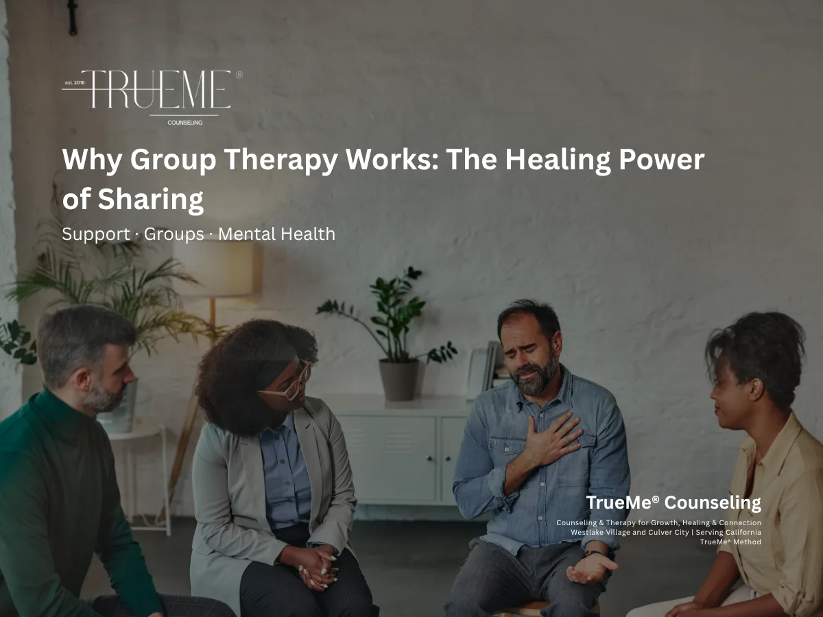 Group therapy session with a diverse group seated in a circle, discussing and supporting each other; article title about the healing power of sharing.